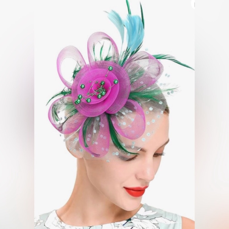 Elegant Pink And Green Fascinator Hat